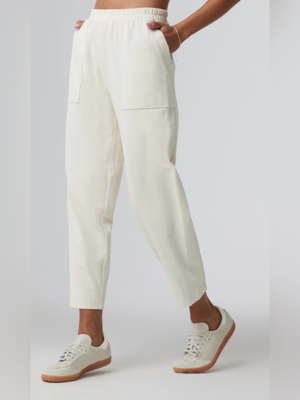 Vuori Mackenzie High Rise Wide Leg Cotton Pants L Cream NWOT | Relaxed Travel